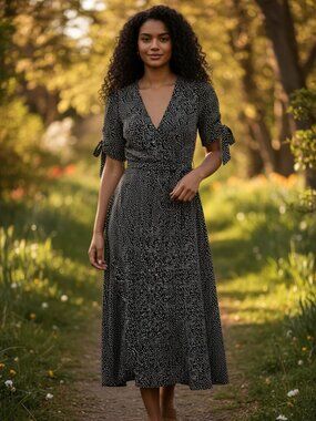 monk & lou polka dot wrap dress, size M